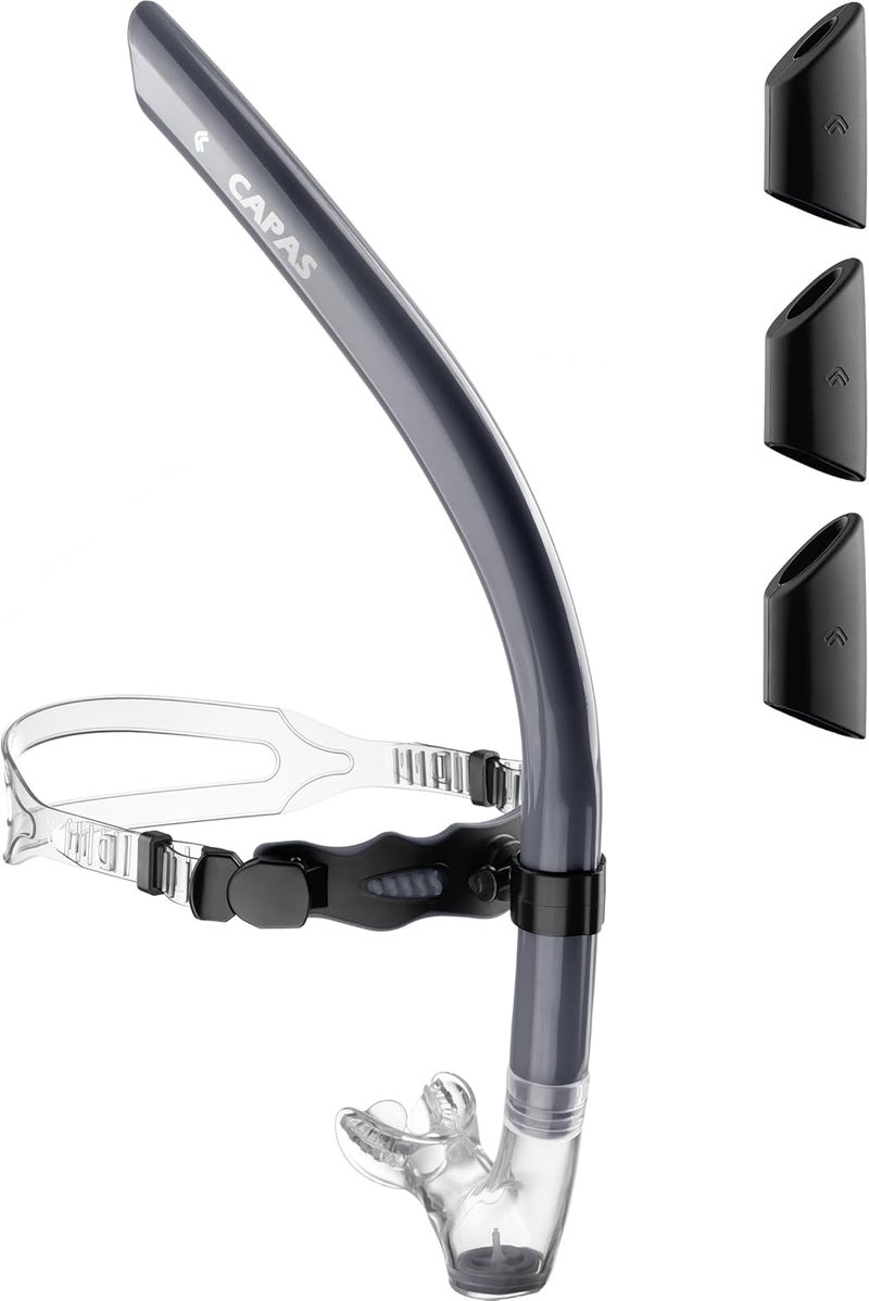 Capas Training Swim Snorkel for Lap Swimming, Swivel Headband Ultimate Fit Center-Mount Swimmers Snorkel with Liquid Silicone Mouthpiece Adjustable Strap, Designed for Adult Men Women - Image 1